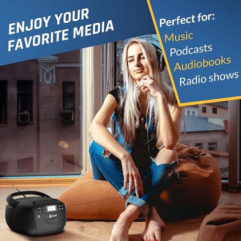 KLIM CD Player & Cassette Tape Player with Case, Bluetooth Boombox, AM/FM Radio, Stereo Sound, Remote, CD and Cassette Combo, Tape Recording, USB Drive, AUX, AC/DC Powered in Saudi Arabia