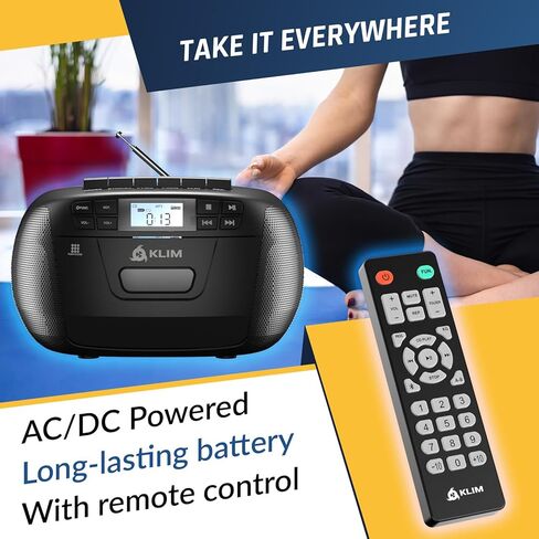 KLIM CD Player & Cassette Tape Player with Case, Bluetooth Boombox, AM/FM Radio, Stereo Sound, Remote, CD and Cassette Combo, Tape Recording, USB Drive, AUX, AC/DC Powered in Saudi Arabia