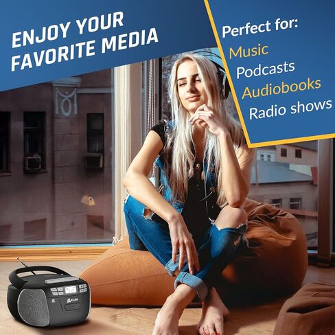 KLIM CD Player & Cassette Tape Player, Bluetooth Boombox, AM/FM Radio, Stereo Sound, Remote, CD and Cassette Combo, Tape Recording, USB Drive, AUX, AC/DC Powered - Silver in Saudi Arabia