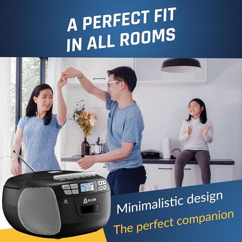 KLIM CD Player & Cassette Tape Player, Bluetooth Boombox, AM/FM Radio, Stereo Sound, Remote, CD and Cassette Combo, Tape Recording, USB Drive, AUX, AC/DC Powered - Silver in Saudi Arabia