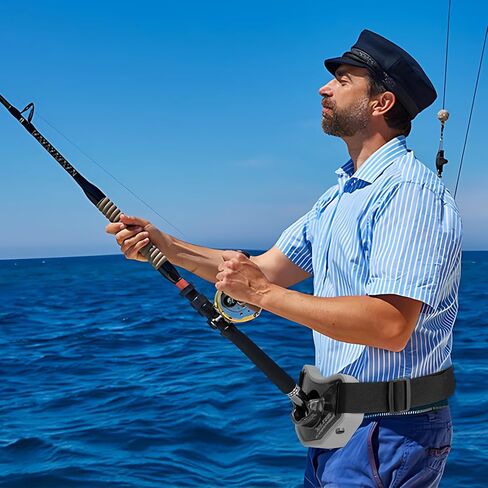 SANLIKE Fishing Belt Rod Holder,Adjustable Fishing Fighting Waist Belt with EVA Padded Plastic Material Fishing Belt,360 Degree Adjustable (Grey) in Saudi Arabia