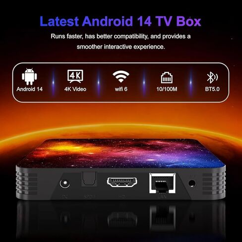 Android 14.0 TV Box 4GB RAM 64GB ROM، يدعم 4K Dual-WiFi 2.4G/5G رباعي النواة صندوق التلفزيون الذكي، Bluetooth4.2 كابل HDMI USB2.0 مع لوحة مفاتيح صغيرة in Saudi Arabia
