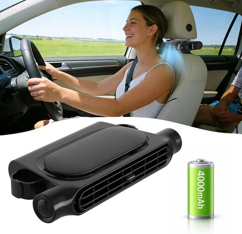 Car Fan with 4000mAh Battery, Portable Car Air Conditioner for Front or Back Seat Cooling, Easy Install Car Seat Fan for Kids, USB Car Fans That Blow Cold Air Car Essentials for Summer Road Trips in Saudi Arabia
