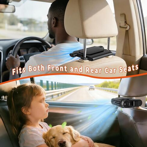 Car Fan with 4000mAh Battery, Portable Car Air Conditioner for Front or Back Seat Cooling, Easy Install Car Seat Fan for Kids, USB Car Fans That Blow Cold Air Car Essentials for Summer Road Trips in Saudi Arabia