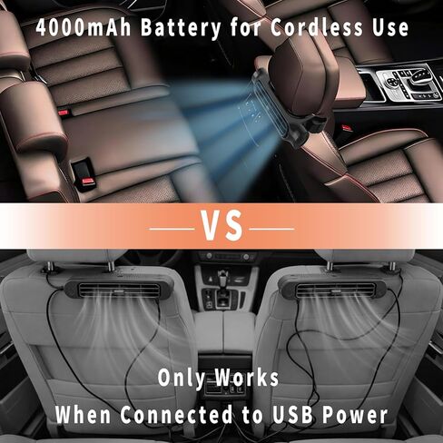 Car Fan with 4000mAh Battery, Portable Car Air Conditioner for Front or Back Seat Cooling, Easy Install Car Seat Fan for Kids, USB Car Fans That Blow Cold Air Car Essentials for Summer Road Trips in Saudi Arabia