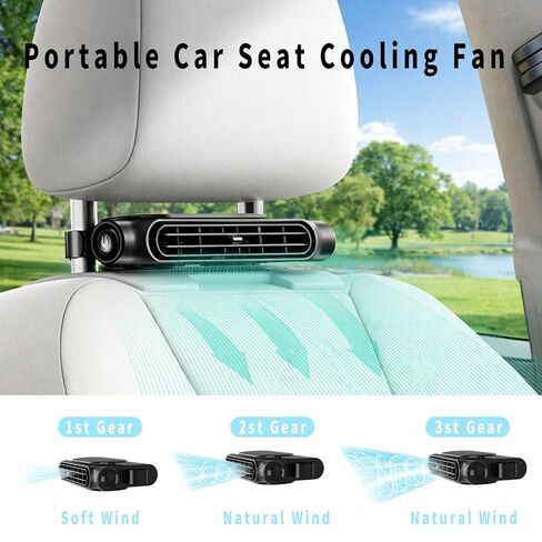 Car Fan with 4000mAh Battery, Portable Car Air Conditioner for Front or Back Seat Cooling, Easy Install Car Seat Fan for Kids, USB Car Fans That Blow Cold Air Car Essentials for Summer Road Trips in Saudi Arabia