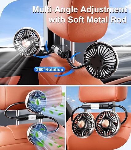 Dual Head Gooseneck Car Cooling Fans for Back Seat for Kids, USB Car Headrest Cooling Fan for Baby Rear Facing, Car Seat Cooler That Blow Cold Air for Vehicles Sedan SUV Rv Truck Without Ac in Saudi Arabia
