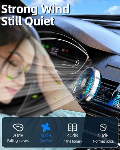 مروحة تيار متردد للسيارة USB لتنفيس الهواء لتعزيز الهواء البارد في شاحنة بيك اب SUV Van RV، مروحة محمولة قوية 3 سرعات لمشبك السيارة على المروحة - محرك بدون فرشاة هادئ وخفيف ملون بدوران 360 درجة in Saudi Arabia