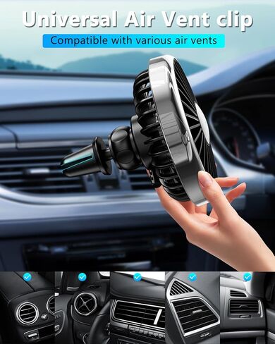 مروحة تيار متردد للسيارة USB لتنفيس الهواء لتعزيز الهواء البارد في شاحنة بيك اب SUV Van RV، مروحة محمولة قوية 3 سرعات لمشبك السيارة على المروحة - محرك بدون فرشاة هادئ وخفيف ملون بدوران 360 درجة in Saudi Arabia