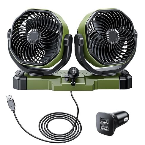 Dual Head Car Cooling Fan for Dashboard, DC 5V USB / 12V / 24V Universal Cigarette Lighter Plug Car Fans That Blow Cold Air Cooler for Vehicles Sedan Suv Rv Van Truck Utv Tractor Cab without AC in Saudi Arabia