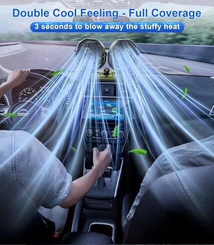Dual Head Car Cooling Fan for Dashboard, DC 5V USB / 12V / 24V Universal Cigarette Lighter Plug Car Fans That Blow Cold Air Cooler for Vehicles Sedan Suv Rv Van Truck Utv Tractor Cab without AC in Saudi Arabia