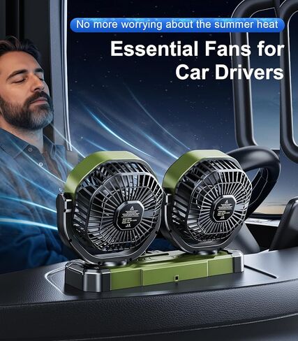 Dual Head Car Cooling Fan for Dashboard, DC 5V USB / 12V / 24V Universal Cigarette Lighter Plug Car Fans That Blow Cold Air Cooler for Vehicles Sedan Suv Rv Van Truck Utv Tractor Cab without AC in Saudi Arabia