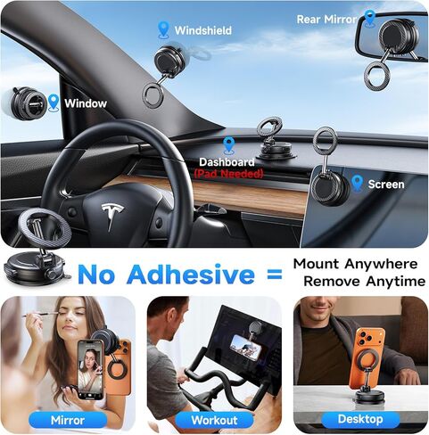 NeverFall Car Phone Mount for MagSafe, 89lbs Vacuum Suction, Strong Magnetic Dashboard & Windshield Mount, 360° Adjustable Phone Holder for iPhone & All Phones, Carbon Fiber in Saudi Arabia