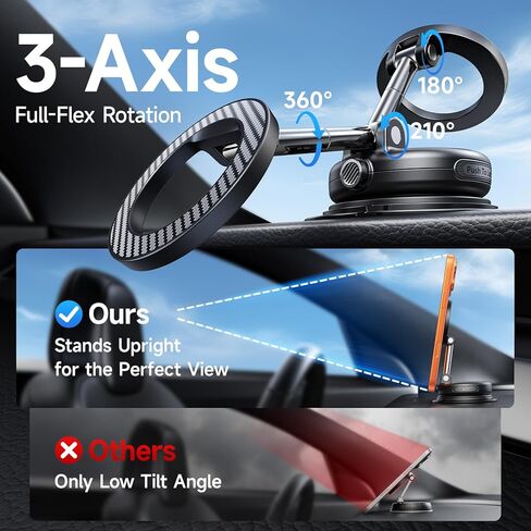 NeverFall Car Phone Mount for MagSafe, 89lbs Vacuum Suction, Strong Magnetic Dashboard & Windshield Mount, 360° Adjustable Phone Holder for iPhone & All Phones, Carbon Fiber in Saudi Arabia