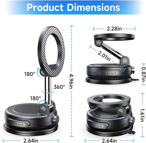 NeverFall Car Phone Mount for MagSafe, 89lbs Vacuum Suction, Strong Magnetic Dashboard & Windshield Mount, 360° Adjustable Phone Holder for iPhone & All Phones, Carbon Fiber in Saudi Arabia
