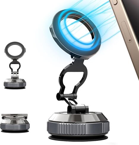 360° Vacuum Magnetic Car Phone Holder | 2800gf Magnet, 90+LBS Suction, Foldable Mount for iPhone 17/16/15/14/13/12 Series in Saudi Arabia