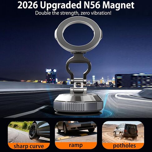 360° Vacuum Magnetic Car Phone Holder | 2800gf Magnet, 90+LBS Suction, Foldable Mount for iPhone 17/16/15/14/13/12 Series in Saudi Arabia
