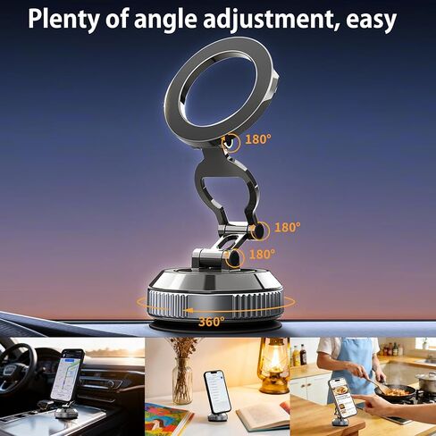 360° Vacuum Magnetic Car Phone Holder | 2800gf Magnet, 90+LBS Suction, Foldable Mount for iPhone 17/16/15/14/13/12 Series in Saudi Arabia