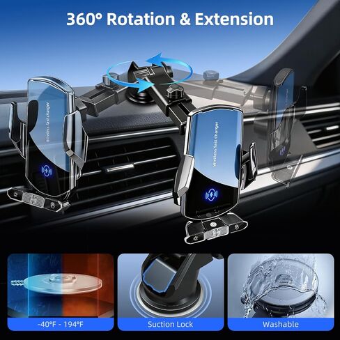 Car Phone Holder,Car Mount Charger,15W Wireless Charging & 10W Magnetic Charging(3 Connectors),Auto-Clamping Hands Free,Suction Cup Mount for Windshield,Mirror & Screen,Car Accessories & Gift in Saudi Arabia