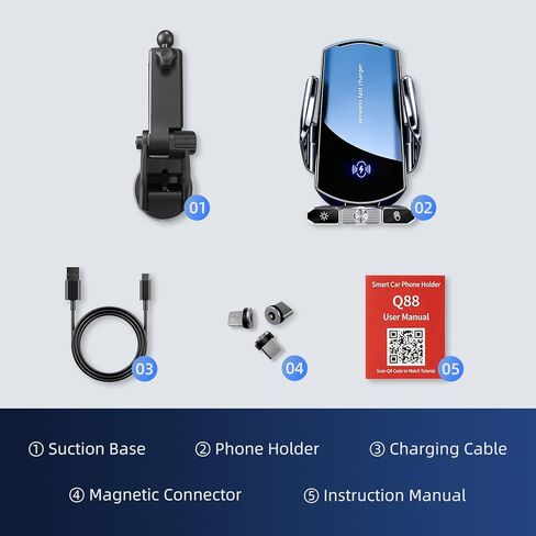 Car Phone Holder,Car Mount Charger,15W Wireless Charging & 10W Magnetic Charging(3 Connectors),Auto-Clamping Hands Free,Suction Cup Mount for Windshield,Mirror & Screen,Car Accessories & Gift in Saudi Arabia
