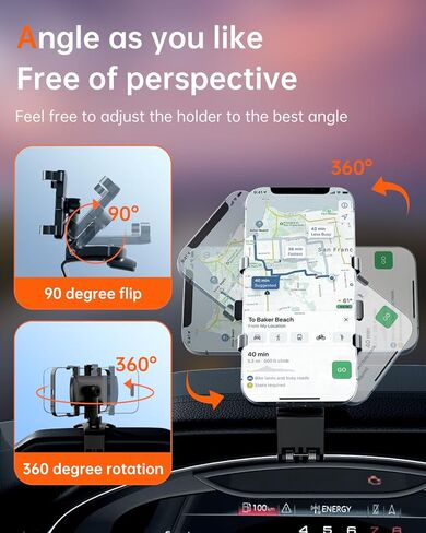 Car Phone Holder Mount Dashboard Upgrade 360 Degree Rotation Rear View Mirror and Sun Visor Multifunctional Clip Design Car Universal Phone Mount Compatible with 4-7 inch cellphones in Saudi Arabia