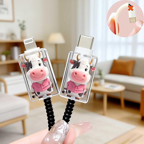 2pcs Acrylic Cute Cartoon Cow Cable Protector, Type-C Compatible, Anti-Break Data Cable Cover, Beautiful and Durable Charging Cable Protective Case, Perfectly Ideal in Saudi Arabia