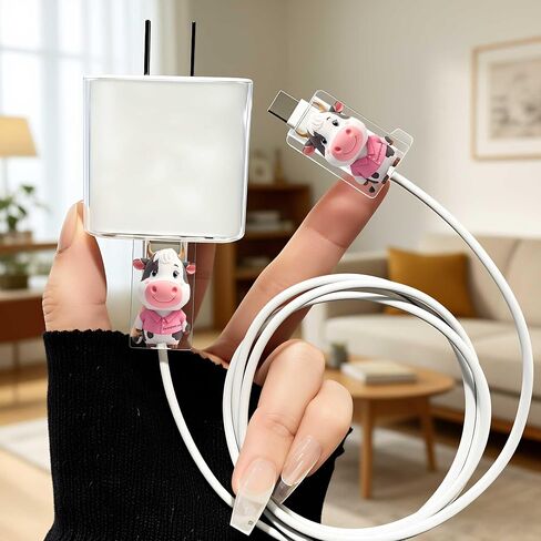 2pcs Acrylic Cute Cartoon Cow Cable Protector, Type-C Compatible, Anti-Break Data Cable Cover, Beautiful and Durable Charging Cable Protective Case, Perfectly Ideal in Saudi Arabia