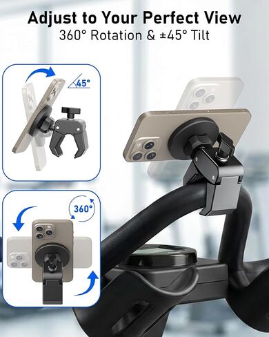 حامل هاتف لدراجة Peloton، مشبك تثبيت مغناطيسي للهاتف، مغناطيس 20X N52، دوران 360 درجة وإمالة ±45 درجة، لجهاز المشي/الدراجة الدوارة/عربة الأطفال/عربة التسوق/عربة الجولف، متوافق مع سلسلة MagSafe iPhone 12–17 in Kuwait