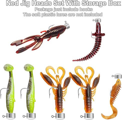 مجموعة رؤوس تهزهز 40 قطعة من Ned Rig مع صندوق خطافات - خطافات رأس الفطر Ned Rig لسمك السلمون المرقط، خطافات رأس تهزهز لصيد السمك، 1/12 أونصة، 1/8 أونصة، 3/16 أونصة، 1/4 أونصة، 10 قطع في كل حجم in Kuwait