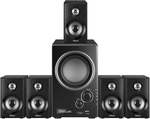 نظام الصوت المحيطي Elimavi 5.1 مع نظام مضخم صوت ستيريو 5.5 بوصة للمنزل مع مكبرات صوت مسرح منزلي متوسطة المدى 2.5 بوصة، نظام مكبر صوت منزلي مع 3.5-RCA/USB/لاسلكي/AUX مدخلات صوت in Kuwait