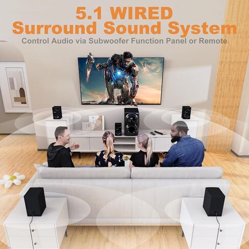 Bobtot Surround Sound Systems for TV - 1400 Watts Peak Power 12" Subwoofer Strong Bass 5.1 Wired Home Theater System Loud Stereo Audio Speaker with ARC Optical Bluetooth Input in Saudi Arabia