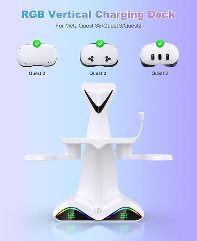 قاعدة شحن وحامل سماعة رأس لجهاز Meta Quest 3/3s/2، محطة شحن سريعة مع 4 بطاريات قابلة لإعادة الشحن لوحدة التحكم، تخزين الكل في واحد مع 7 إضاءة، سماعات رأس متوافقة مع PlayStation 4 VR in Kuwait