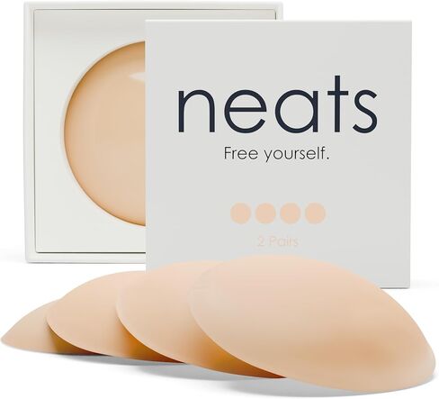 غطاء حلمات NEATS - زوجان، أغطية حلمات سيليكون لاصقة قابلة لإعادة الاستخدام ولا تسبب الحساسية، فطائر حلمات حمالة صدر بدون حمالات للفستان أو الملابس الداخلية - فطيرة خافي عيوب الثدي للنساء مع شريط عصري in Saudi Arabia