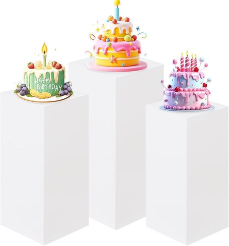 HAISIWLKJ 3PCS Square Pedestal Stands for Parties, White Large Metal Square Plinths Dessert Table Cube Display Pillars for Birthday Wedding Bridal Party Decorations in Saudi Arabia