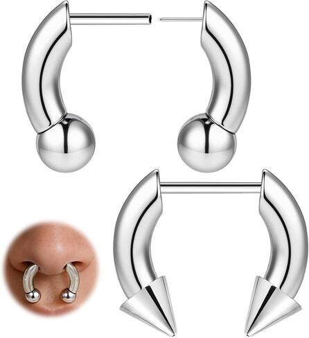 BodyAce 16G Push in Nose Rings Hoops 316L Surgical Steel Septum Ring for Men Women Horseshoe Septum Hoop Spike Earrings Cartilage Piercing Jewelry in Saudi Arabia