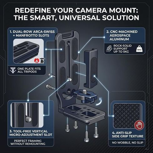 Aluminum L Bracket Vertical Horizontal Switching Quick Release Plate, Universal Screw Camera Mount for DSLR, Tripod, and Stabilizer in Saudi Arabia