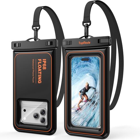 TopMade Floating Waterproof Phone Pouch 2 Pack, IP68 Waterproof Phone Case for Beach/Kayak/Cruise Travel Essentials, Cellphone Dry Bag for iPhone 17 16 15 Pro Max, Samsung S26 Ultra Up to 7.0", Orange in Saudi Arabia