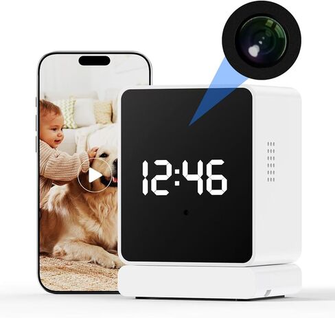 كاميرا صغيرة للأمان اللاسلكي من NOSENT، ساعة رقمية، كاميرا Nanny Cam بدقة 1080 بكسل - كشف الحركة بالذكاء الاصطناعي والرؤية الليلية، زاوية عرض 150 درجة، تخزين محلي وسحابي in Kuwait