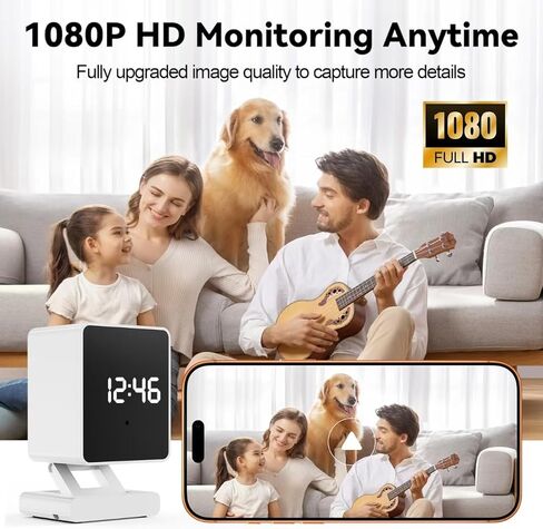 كاميرا صغيرة للأمان اللاسلكي من NOSENT، ساعة رقمية، كاميرا Nanny Cam بدقة 1080 بكسل - كشف الحركة بالذكاء الاصطناعي والرؤية الليلية، زاوية عرض 150 درجة، تخزين محلي وسحابي in Kuwait
