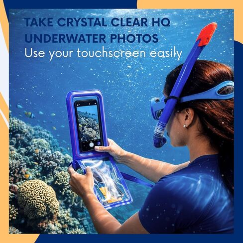 حافظة هاتف مقاومة للماء من AQUAVAULT - حقيبة عائمة ممتازة مع حجرتين مزدوجتين للهاتف والأشياء الثمينة - حزام يد + حبل قصير - مقاس عالمي - عبوتان (أزرق ووردي) in Kuwait