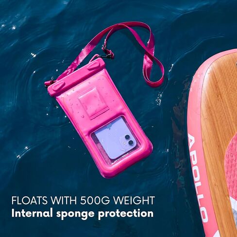 حافظة هاتف مقاومة للماء من AQUAVAULT - حقيبة عائمة ممتازة مع حجرتين مزدوجتين للهاتف والأشياء الثمينة - حزام يد + حبل قصير - مقاس عالمي - عبوتان (أزرق ووردي) in Saudi Arabia