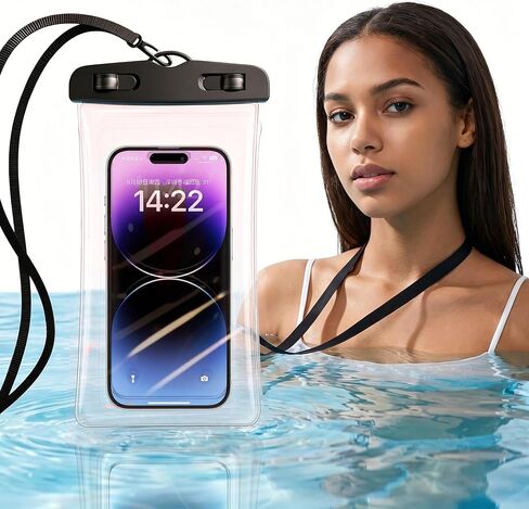 IPX8 Waterproof Phone Pouch, Underwater Phone Case with Lanyard, Water Proof Phone Bag for Snorkeling, Universal Outdoor Phone Protector Pouch for iPhone, Samsung, and More, Fits Up to 8.9", Black in Saudi Arabia