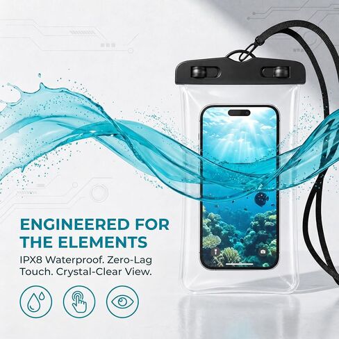 IPX8 Waterproof Phone Pouch, Underwater Phone Case with Lanyard, Water Proof Phone Bag for Snorkeling, Universal Outdoor Phone Protector Pouch for iPhone, Samsung, and More, Fits Up to 8.9", Black in Saudi Arabia