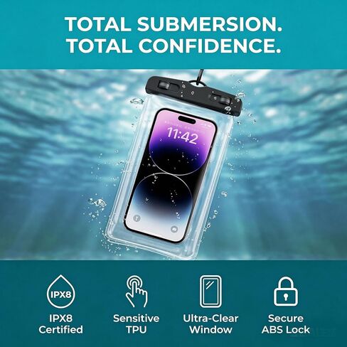 IPX8 Waterproof Phone Pouch, Underwater Phone Case with Lanyard, Water Proof Phone Bag for Snorkeling, Universal Outdoor Phone Protector Pouch for iPhone, Samsung, and More, Fits Up to 8.9", Black in Saudi Arabia