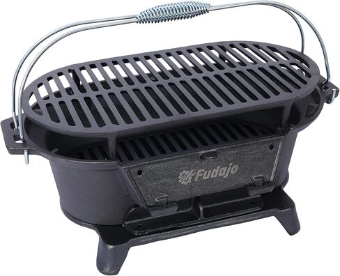 Portable Cast Iron Hibachi Grill - Tabletop Charcoal Grill for Camping, Tailgating & Patio | Oval Design with Cooking Grate | Compact BBQ Stove (15.5") in Saudi Arabia