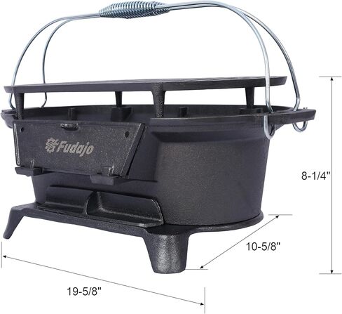 Portable Cast Iron Hibachi Grill - Tabletop Charcoal Grill for Camping, Tailgating & Patio | Oval Design with Cooking Grate | Compact BBQ Stove (15.5") in Saudi Arabia