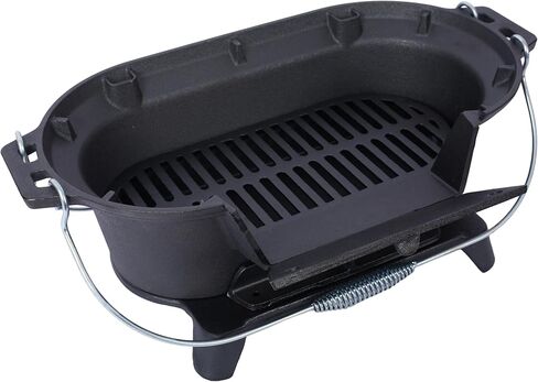 Portable Cast Iron Hibachi Grill - Tabletop Charcoal Grill for Camping, Tailgating & Patio | Oval Design with Cooking Grate | Compact BBQ Stove (15.5") in Saudi Arabia