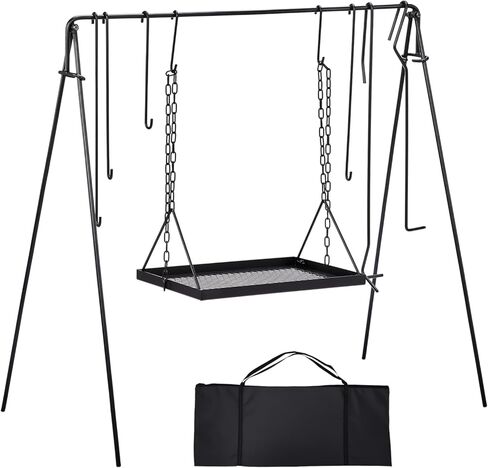 Outvita Grill Swing Campfire Grill Stand with Iron Grill Grate, Campfire Cooking Rack with Hooks and Carry Bag, Portable Cookware Hanging Rack Outdoor Camping Bonfire for Cookware & Dutch Oven in Saudi Arabia