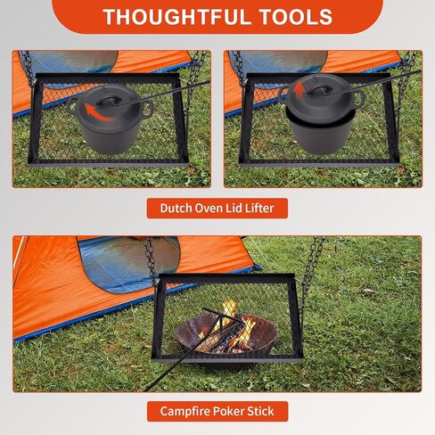 Outvita Grill Swing Campfire Grill Stand with Iron Grill Grate, Campfire Cooking Rack with Hooks and Carry Bag, Portable Cookware Hanging Rack Outdoor Camping Bonfire for Cookware & Dutch Oven in Saudi Arabia