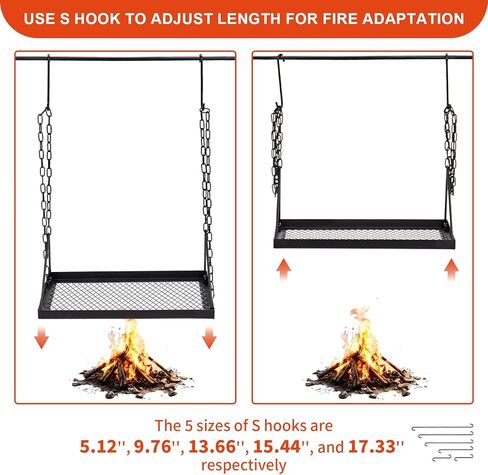Outvita Grill Swing Campfire Grill Stand with Iron Grill Grate, Campfire Cooking Rack with Hooks and Carry Bag, Portable Cookware Hanging Rack Outdoor Camping Bonfire for Cookware & Dutch Oven in Saudi Arabia